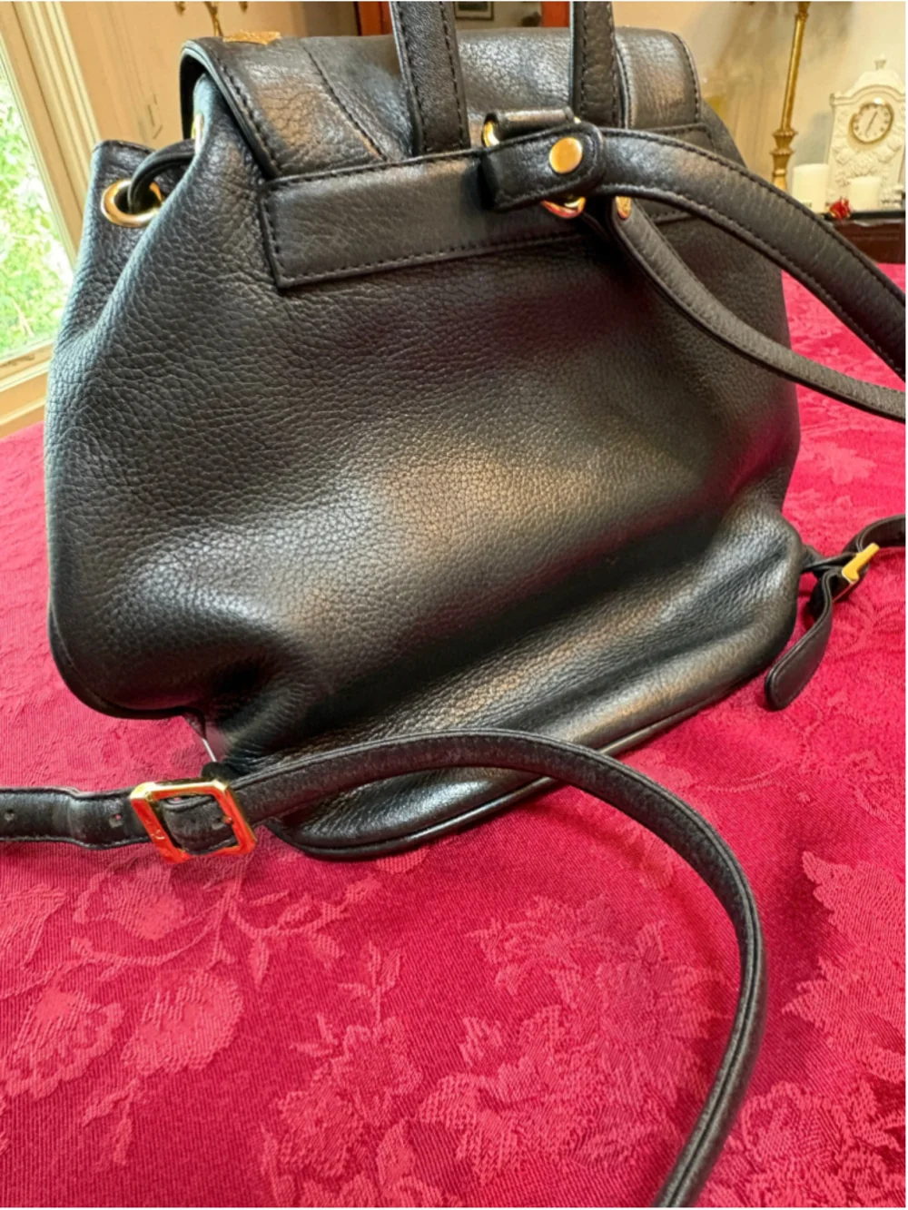 MCM Black Leather & Gold Backpack